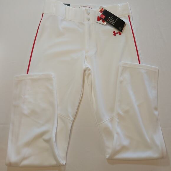 Under Armour Youth Baseball Pants White W/ Red‎ Piping Youth XL - New With Tags - Picture 1 of 4